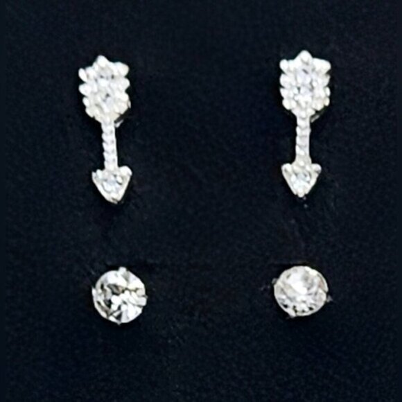 White Crystals Diamond Studs and Arrow Drop Studded Earrings - Picture 1 of 3
